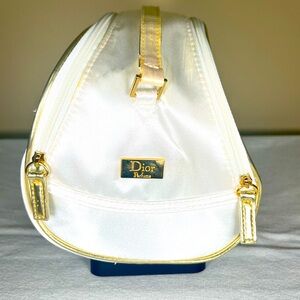 Dior - Quilted Makeup / Toiletries Bag - Gold & White.